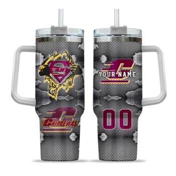 custom central michigan chippewas superman shield maroon gray curved tumbler best selling.webp