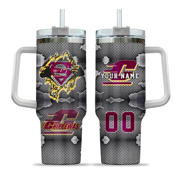 custom central michigan chippewas superman shield maroon gray curved tumbler best selling.webp