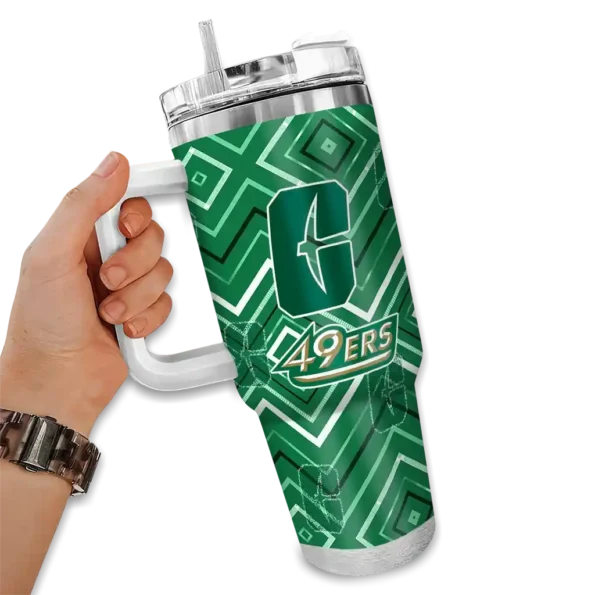 custom charlotte 49ers bold diamonds green curved tumbler fashion forward.webp