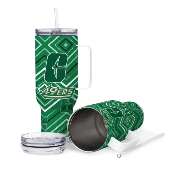 custom charlotte 49ers bold diamonds green curved tumbler high quality.webp