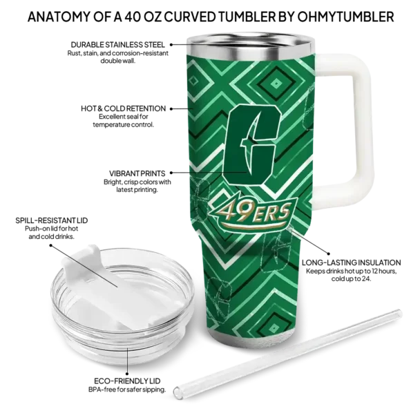 custom charlotte 49ers bold diamonds green curved tumbler new arrival.webp