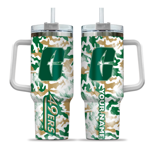 custom charlotte 49ers camo mashup green white curved tumbler best selling.webp