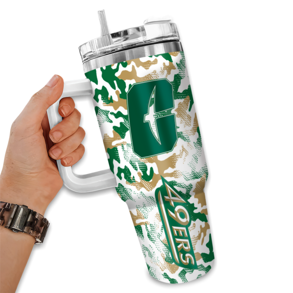 custom charlotte 49ers camo mashup green white curved tumbler fashion forward.webp