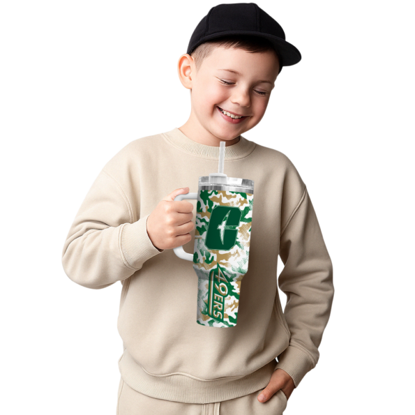 custom charlotte 49ers camo mashup green white curved tumbler latest model.webp