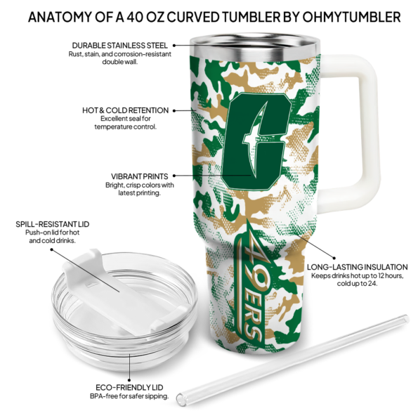 custom charlotte 49ers camo mashup green white curved tumbler new arrival.webp