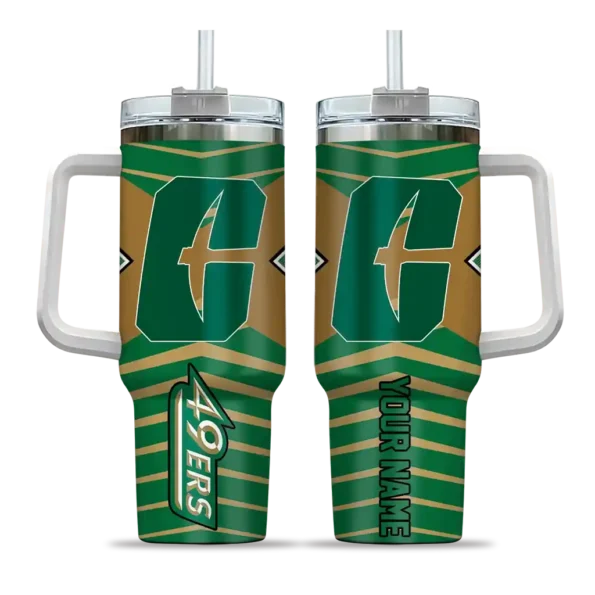 custom charlotte 49ers chevron layers green curved tumbler best selling.webp