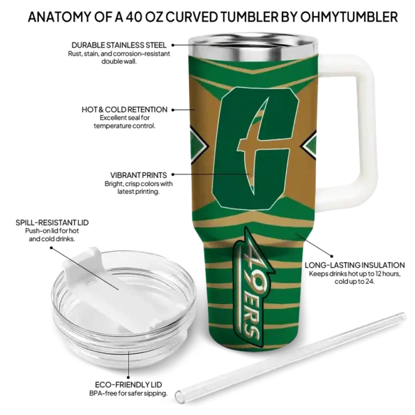 custom charlotte 49ers chevron layers green curved tumbler new arrival.webp