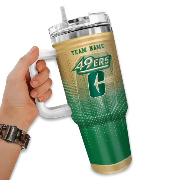 custom charlotte 49ers gradient dots green curved tumbler fashion forward.webp