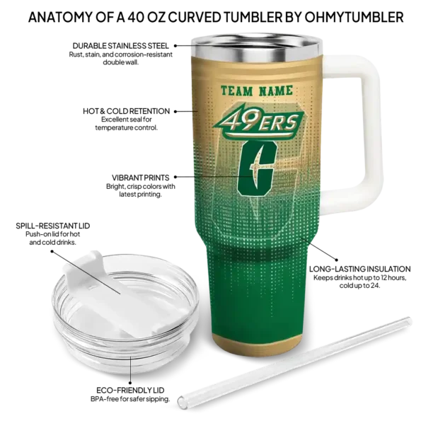 custom charlotte 49ers gradient dots green curved tumbler new arrival.webp