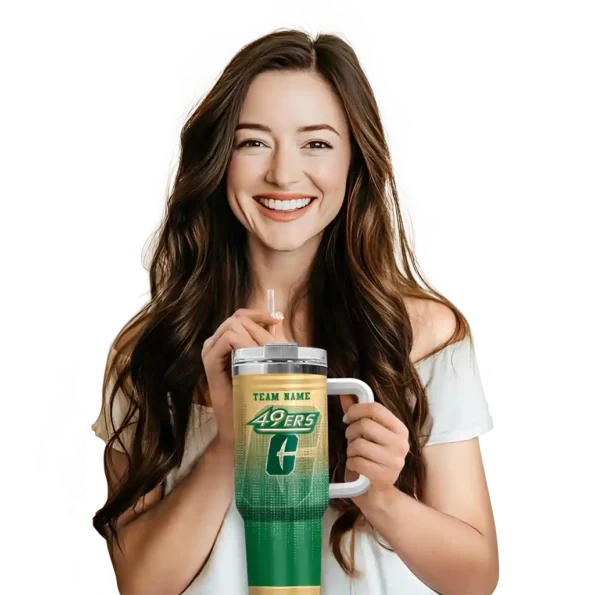 custom charlotte 49ers gradient dots green curved tumbler premium grade.webp