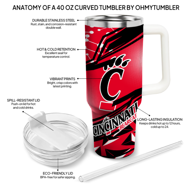 custom cincinnati bearcats abstract paths red curved tumbler new arrival.webp