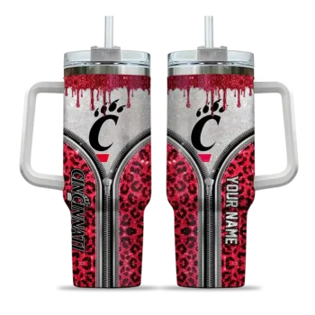 custom cincinnati bearcats leopard zipper red curved tumbler best selling