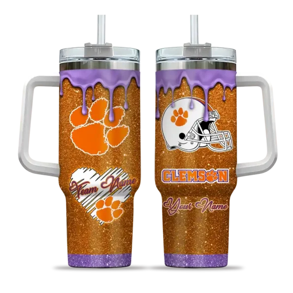 custom clemson tigers heart helmet motif orange curved tumbler best selling