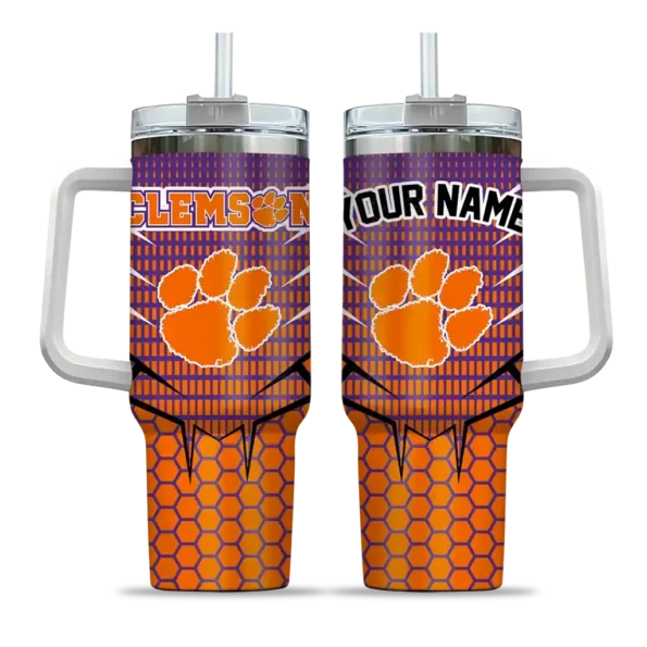 custom clemson tigers hex texture orange curved tumbler best selling