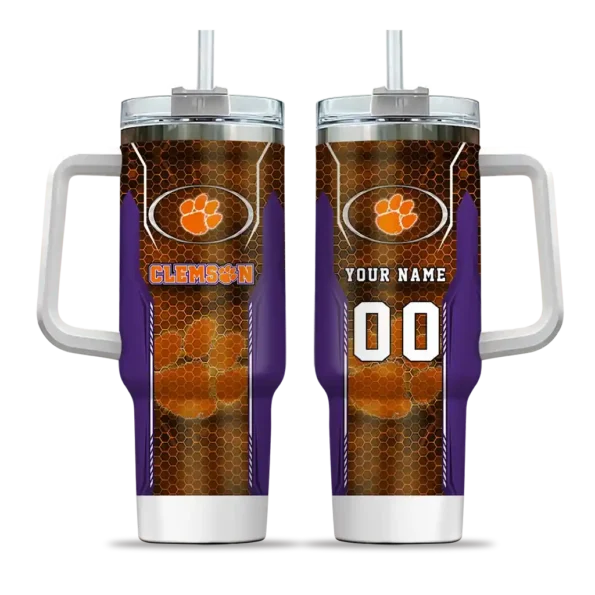 custom clemson tigers hexagon armor orange curved tumbler best selling