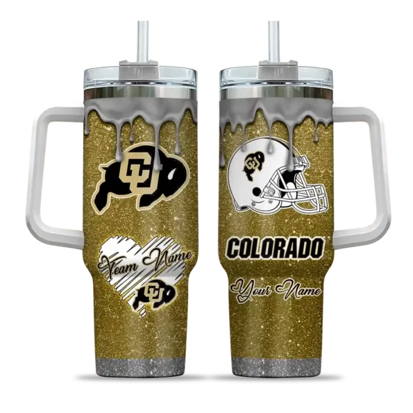 custom colorado buffaloes heart helmet motif gold curved tumbler best selling