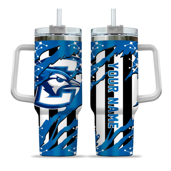 custom creighton bluejays claw cut blue black curved tumbler best selling