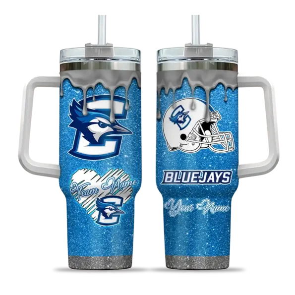 custom creighton bluejays heart helmet motif blue curved tumbler best selling