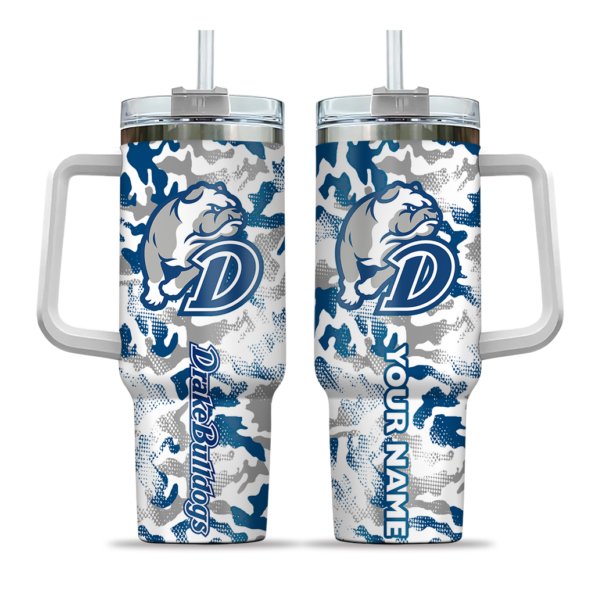 custom drake bulldogs camo mashup blue white curved tumbler best selling