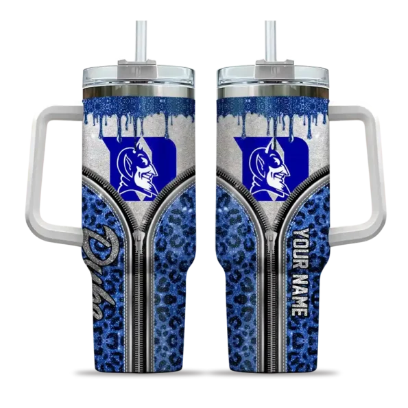 custom duke blue devils leopard zipper blue curved tumbler best selling