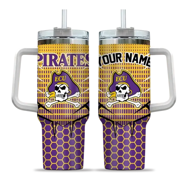 custom east carolina pirates hex texture purple curved tumbler best selling