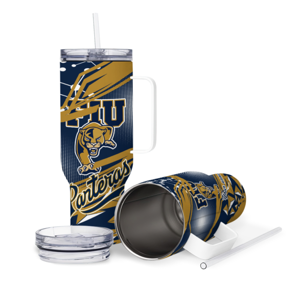 custom fiu panthers abstract paths blue curved tumbler high quality.webp