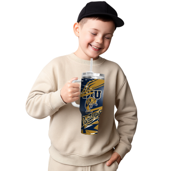 custom fiu panthers abstract paths blue curved tumbler latest model.webp
