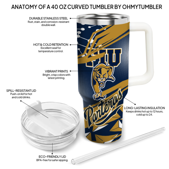 custom fiu panthers abstract paths blue curved tumbler new arrival.webp
