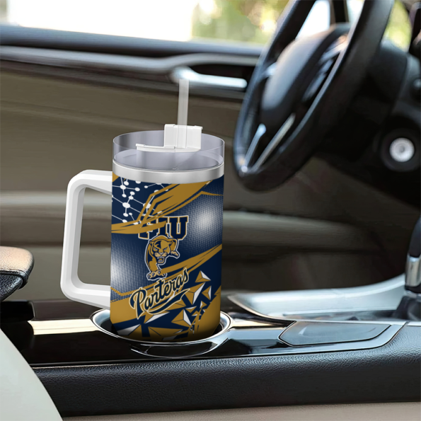 custom fiu panthers abstract paths blue curved tumbler trendy.webp