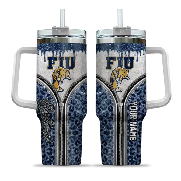custom fiu panthers leopard zipper blue curved tumbler best selling
