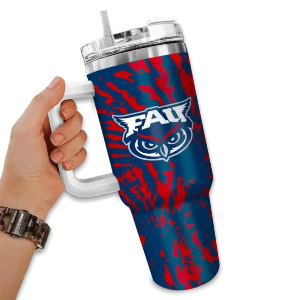 custom florida atlantic owls burst swirl blue curved tumbler fashion forward.webp