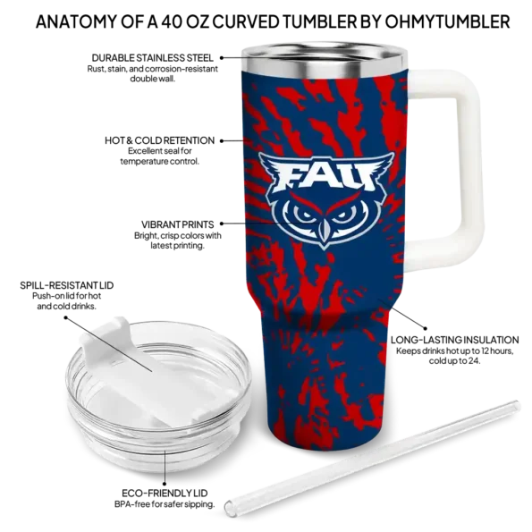 custom florida atlantic owls burst swirl blue curved tumbler new arrival.webp