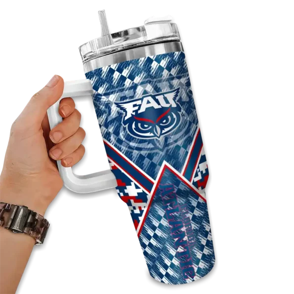 custom florida atlantic owls chevron angle blue curved tumbler fashion forward.webp