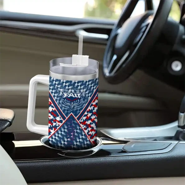 custom florida atlantic owls chevron angle blue curved tumbler trendy.webp