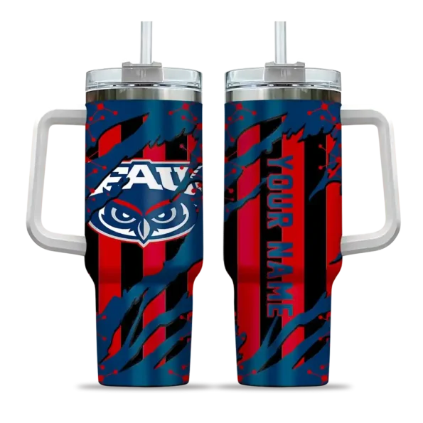 custom florida atlantic owls claw cut blue black curved tumbler best selling.webp
