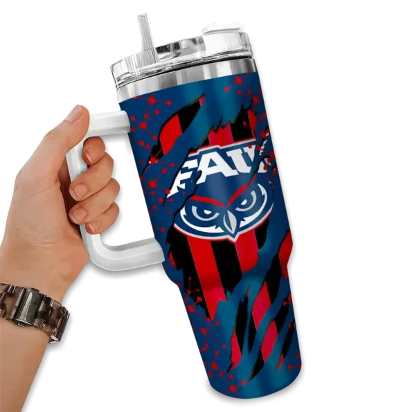 custom florida atlantic owls claw cut blue black curved tumbler fashion forward.webp