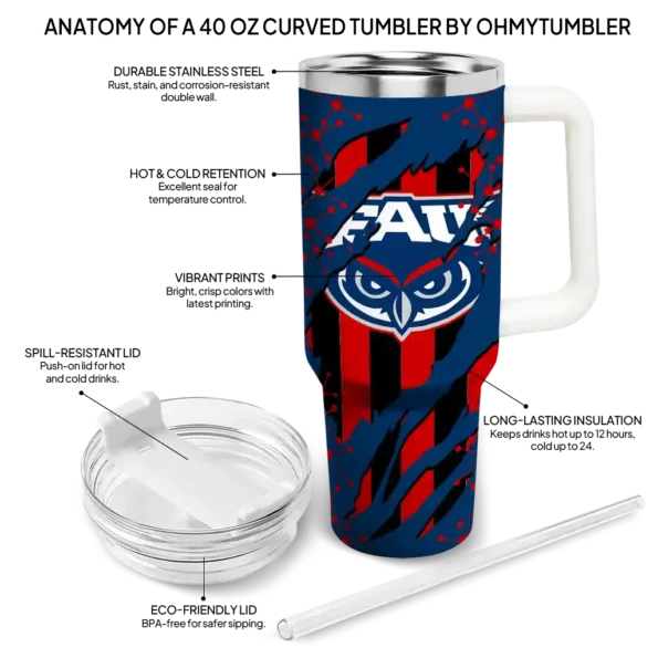 custom florida atlantic owls claw cut blue black curved tumbler new arrival.webp