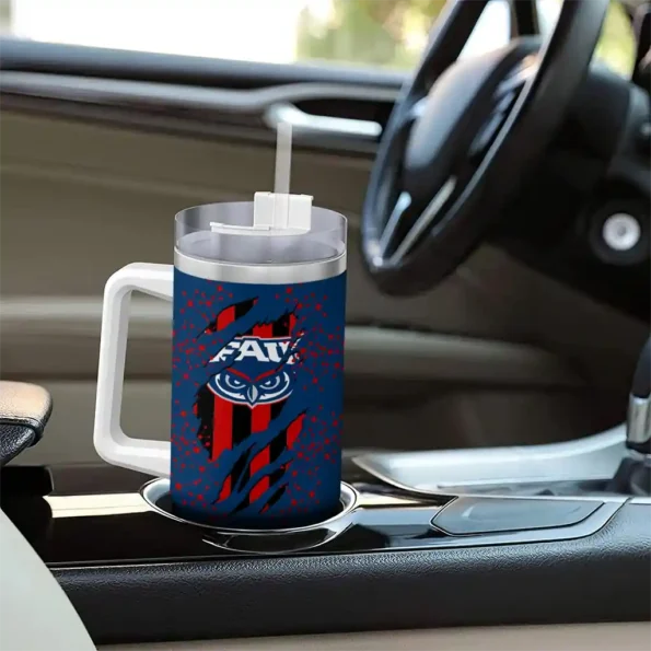 custom florida atlantic owls claw cut blue black curved tumbler trendy.webp