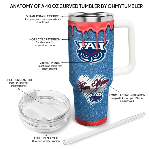 custom florida atlantic owls heart helmet motif blue curved tumbler new arrival.webp