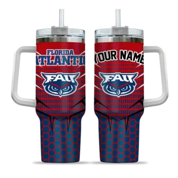 custom florida atlantic owls hex texture blue curved tumbler best selling.webp
