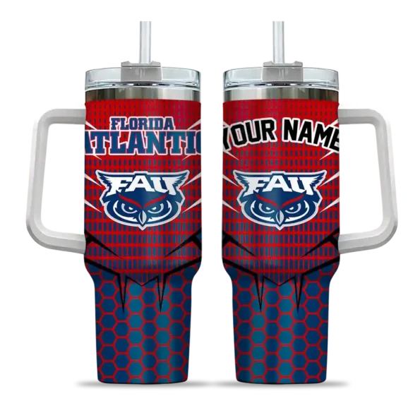 custom florida atlantic owls hex texture blue curved tumbler best selling.webp
