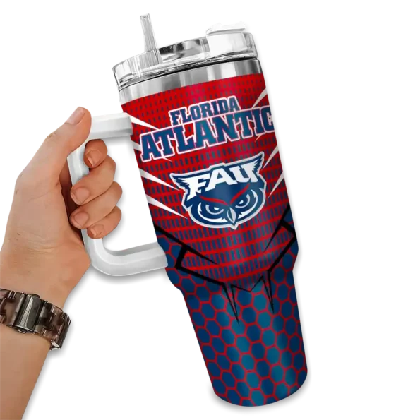 custom florida atlantic owls hex texture blue curved tumbler fashion forward.webp