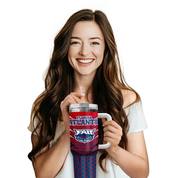 custom florida atlantic owls hex texture blue curved tumbler premium grade.webp