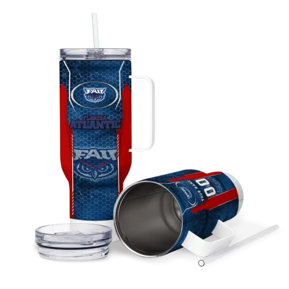 custom florida atlantic owls hexagon armor blue curved tumbler high quality.webp
