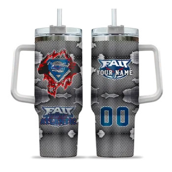 custom florida atlantic owls superman shield blue gray curved tumbler best selling.webp