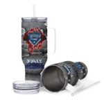 custom florida atlantic owls superman shield blue gray curved tumbler best selling.webp