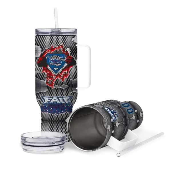 custom florida atlantic owls superman shield blue gray curved tumbler high quality.webp