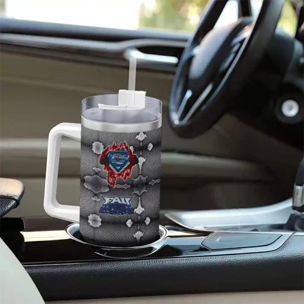 custom florida atlantic owls superman shield blue gray curved tumbler trendy.webp