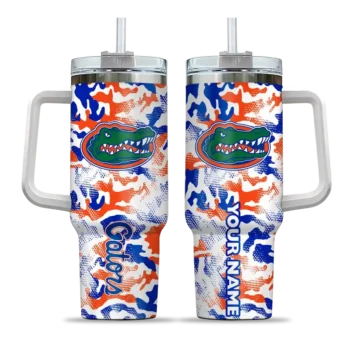 custom florida gators camo mashup blue white curved tumbler best selling.webp