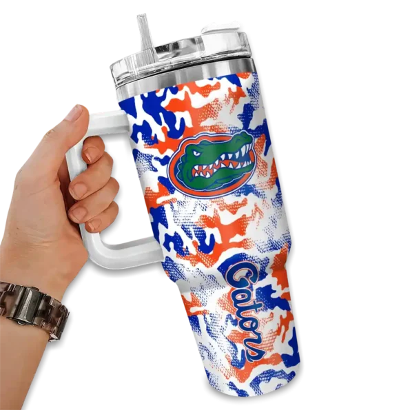 custom florida gators camo mashup blue white curved tumbler fashion forward.webp